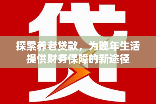 惠城探索养老贷款，为晚年生活提供财务保障的新途径